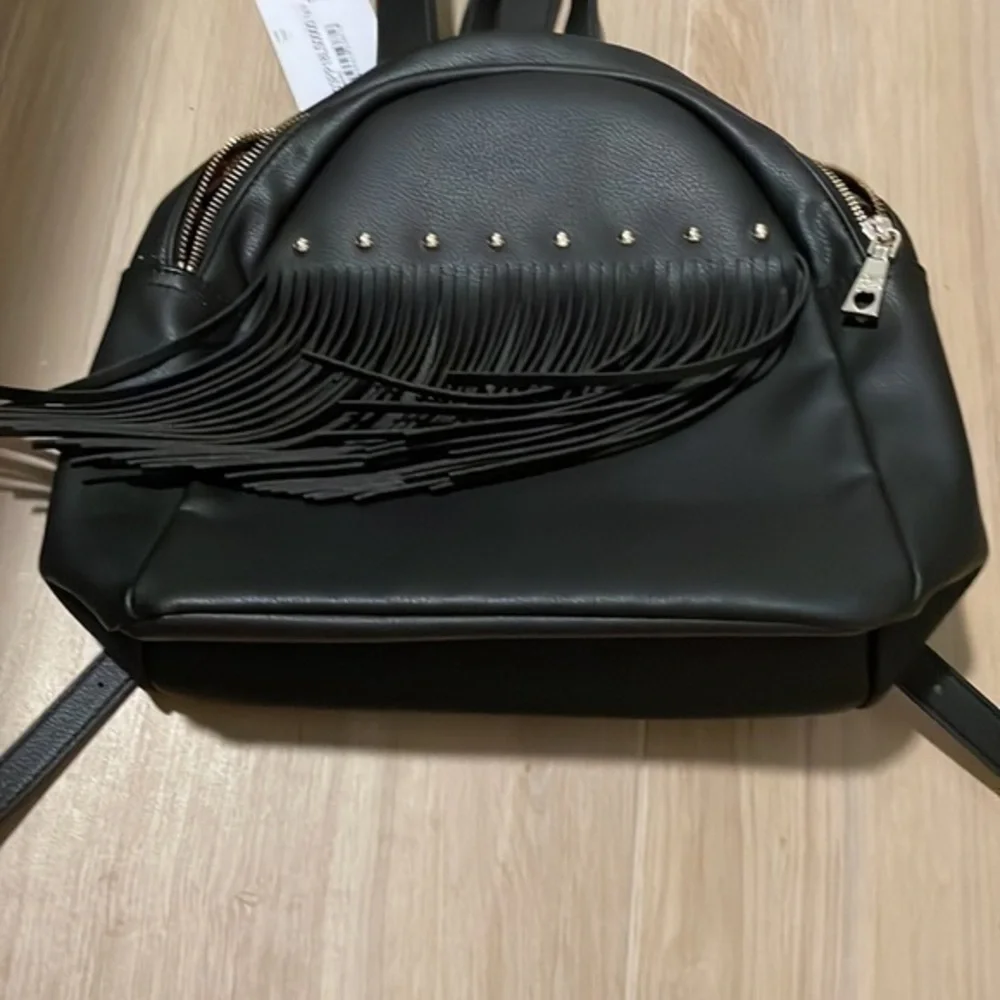 LOVE  MOSCHINO Black logo and fringe backpack